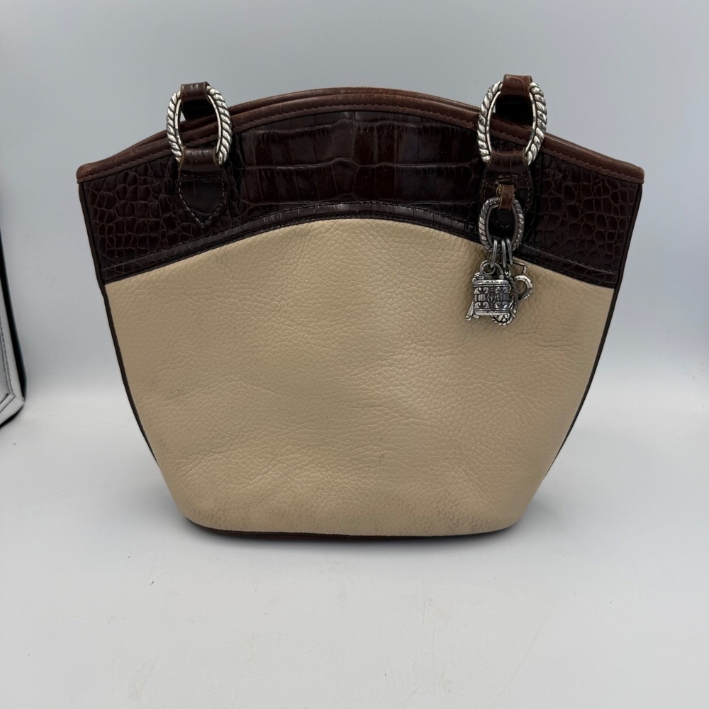 Brighton Two Tone Cream Brown Croc Embossed Leather Shoulder Bag A155560